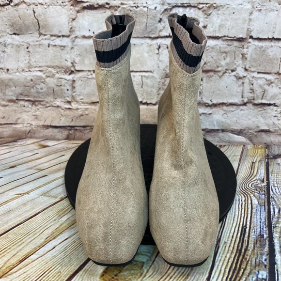 Winter Womens Tan Square Block Heel Zip Knit Trim Ankle Boots Booties Size 41 - Picture 2 of 9